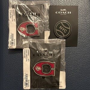 Coach Red 'C' Enamel Pin Set with Black NYC Baseball Patch
